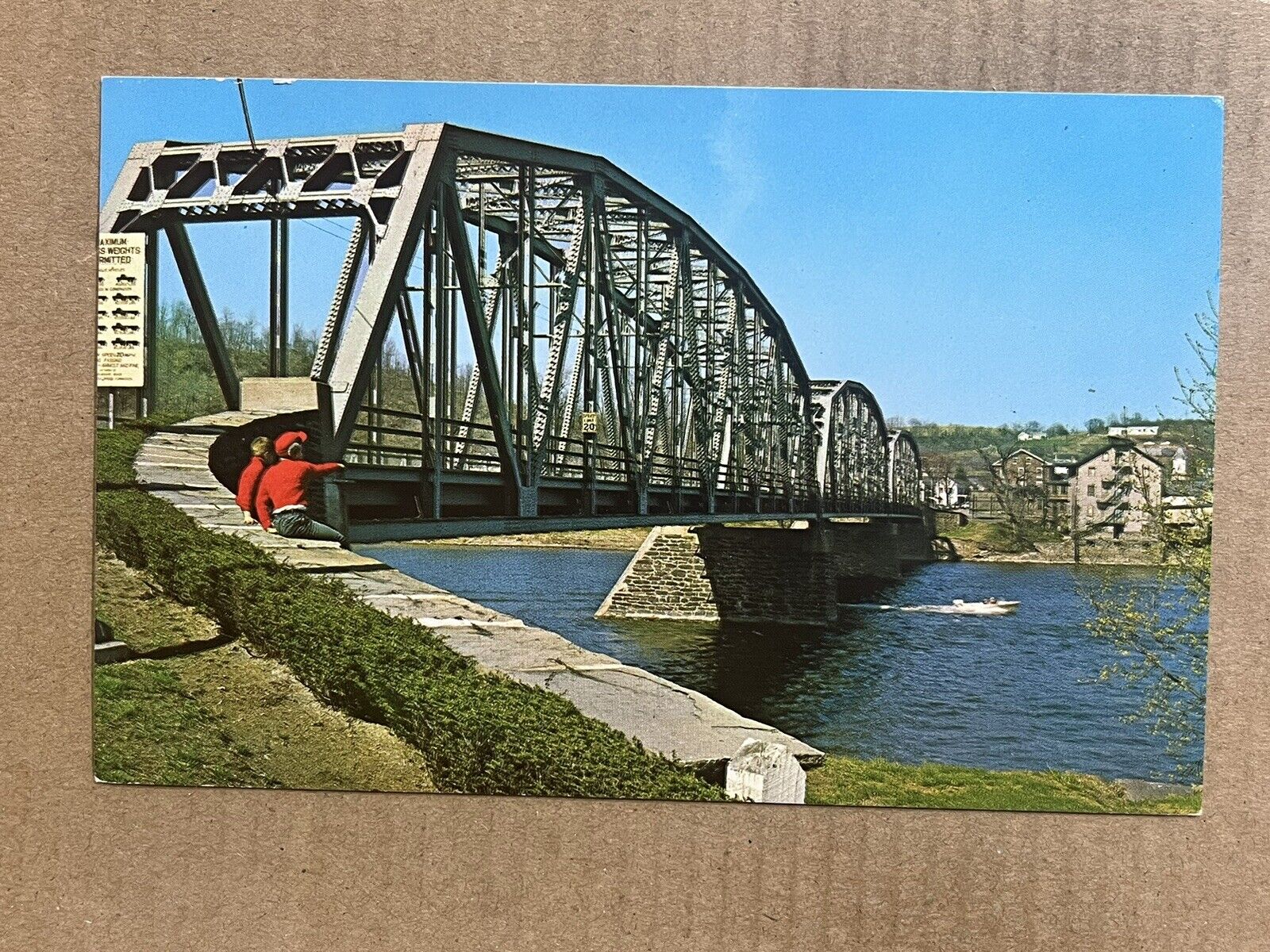 Postcard Upper Back Eddy PA Delaware River Bridge Milford NJ New Jersey Vintage