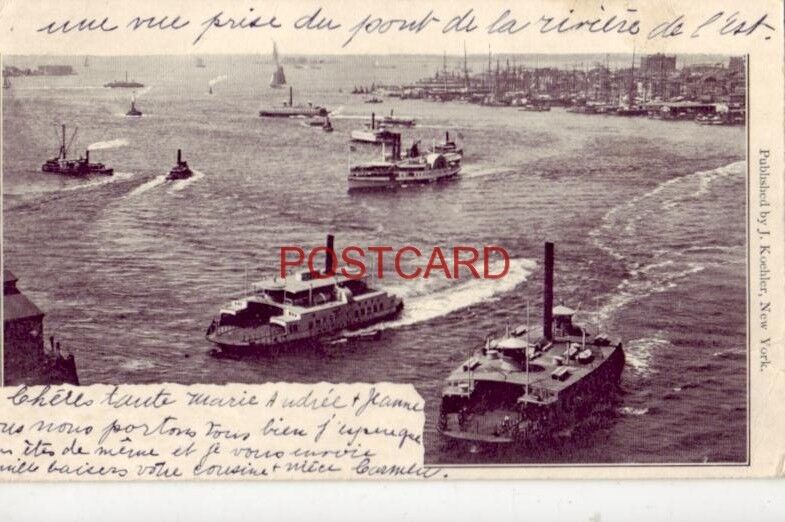 pre-1907 Private Mailing Card VIEW FROM EAST BRIDGE, N.Y. note in French