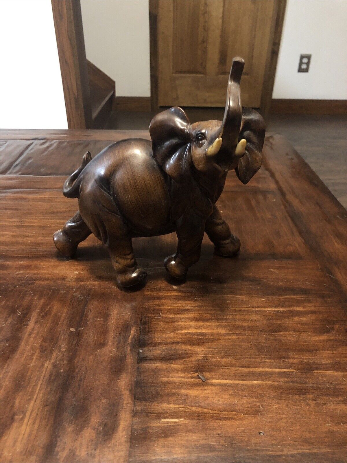 Vintage Wooden Elephant Statue Head Up With Tusks *Great Find*