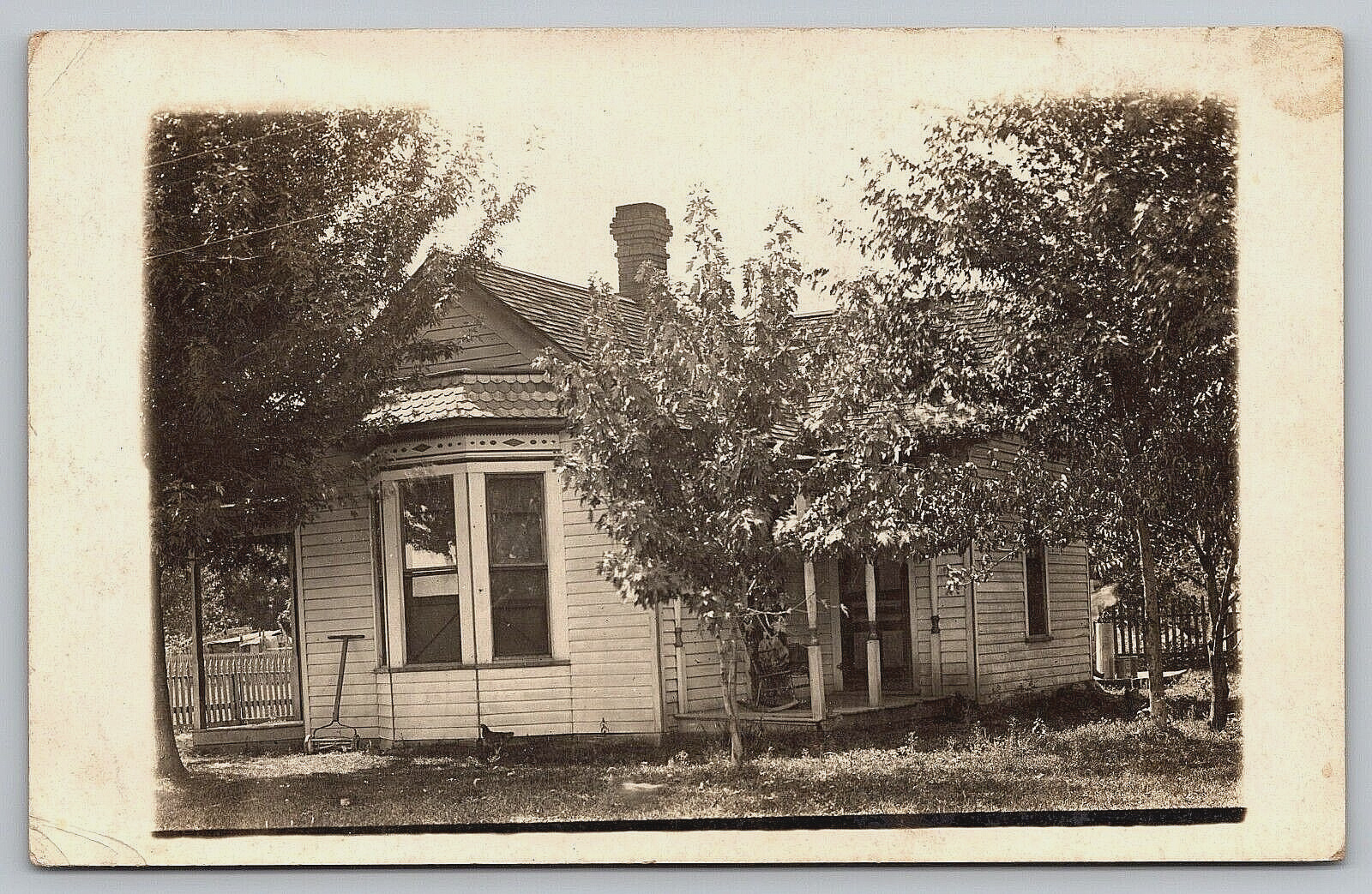 Original Old Vintage Outdoor Postcard Real Photo Little Old House Picket Fence