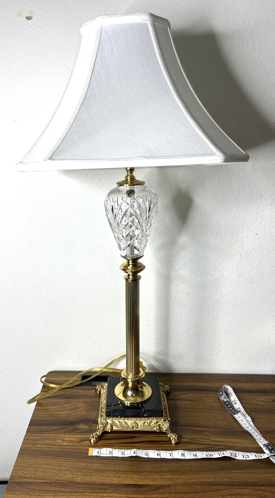 Waterford Fine Cut Large Crystal Lamp Original Shade brass black marble base
