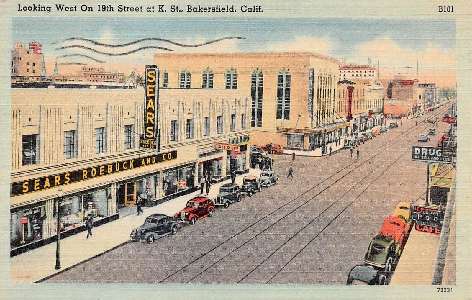 Bakersfield California Main 19th Str Sears Roebuck Advertising Vtg Postcard Y4
