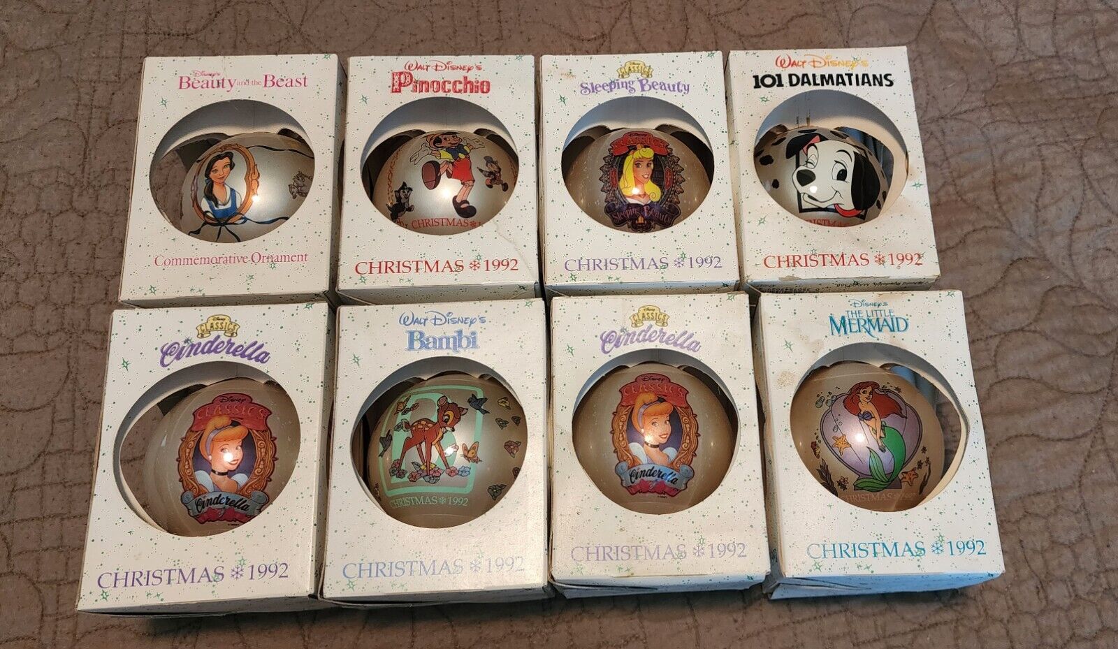 Lot Of 8 Vintage 1992 Schmid Collectors Walt Disney Glass Christmas Ornaments