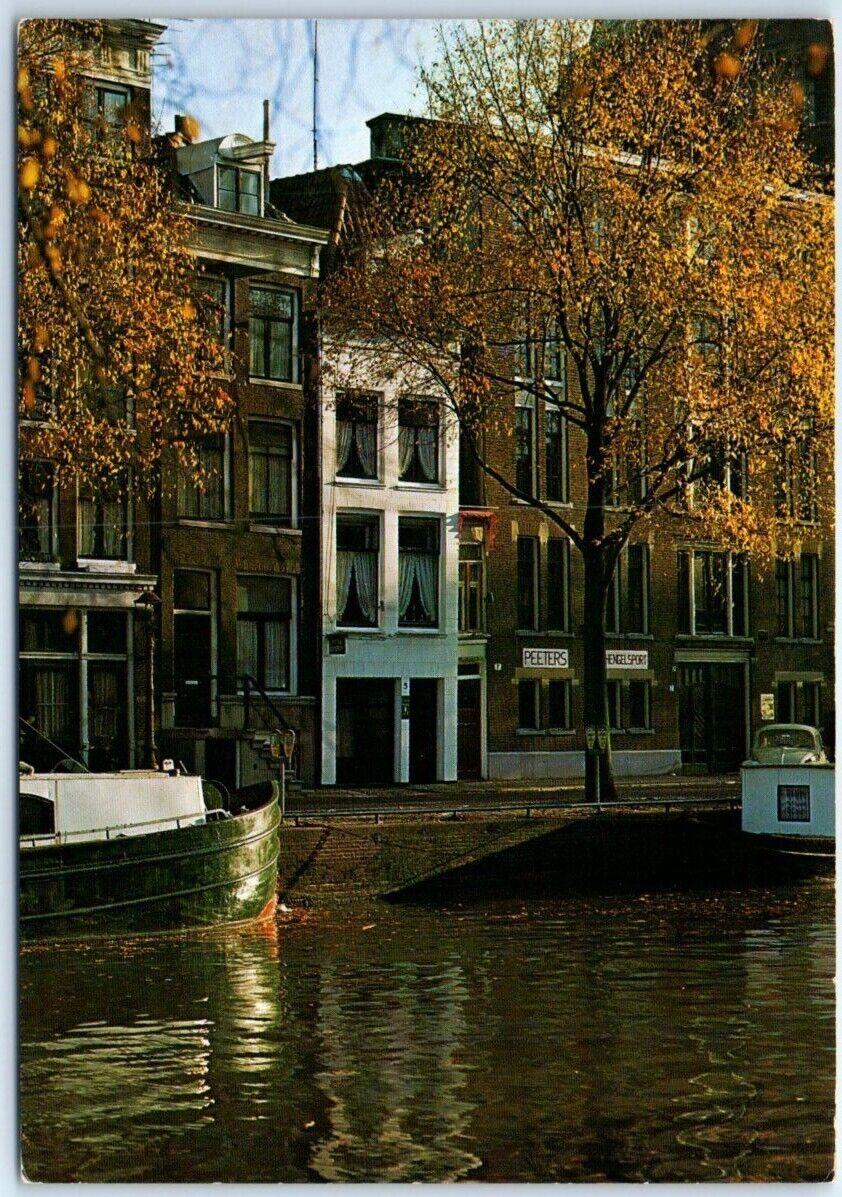 Postcard - Singel with Smallest House of Amsterdam, Netherlands