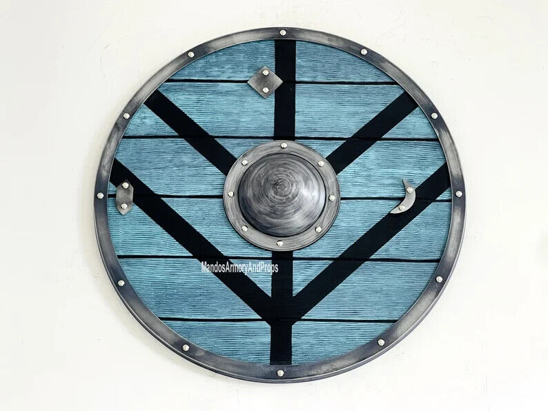 Solid Wooden Design Madden Blue & Black Lothbrick Viking Handmade Battle Shield