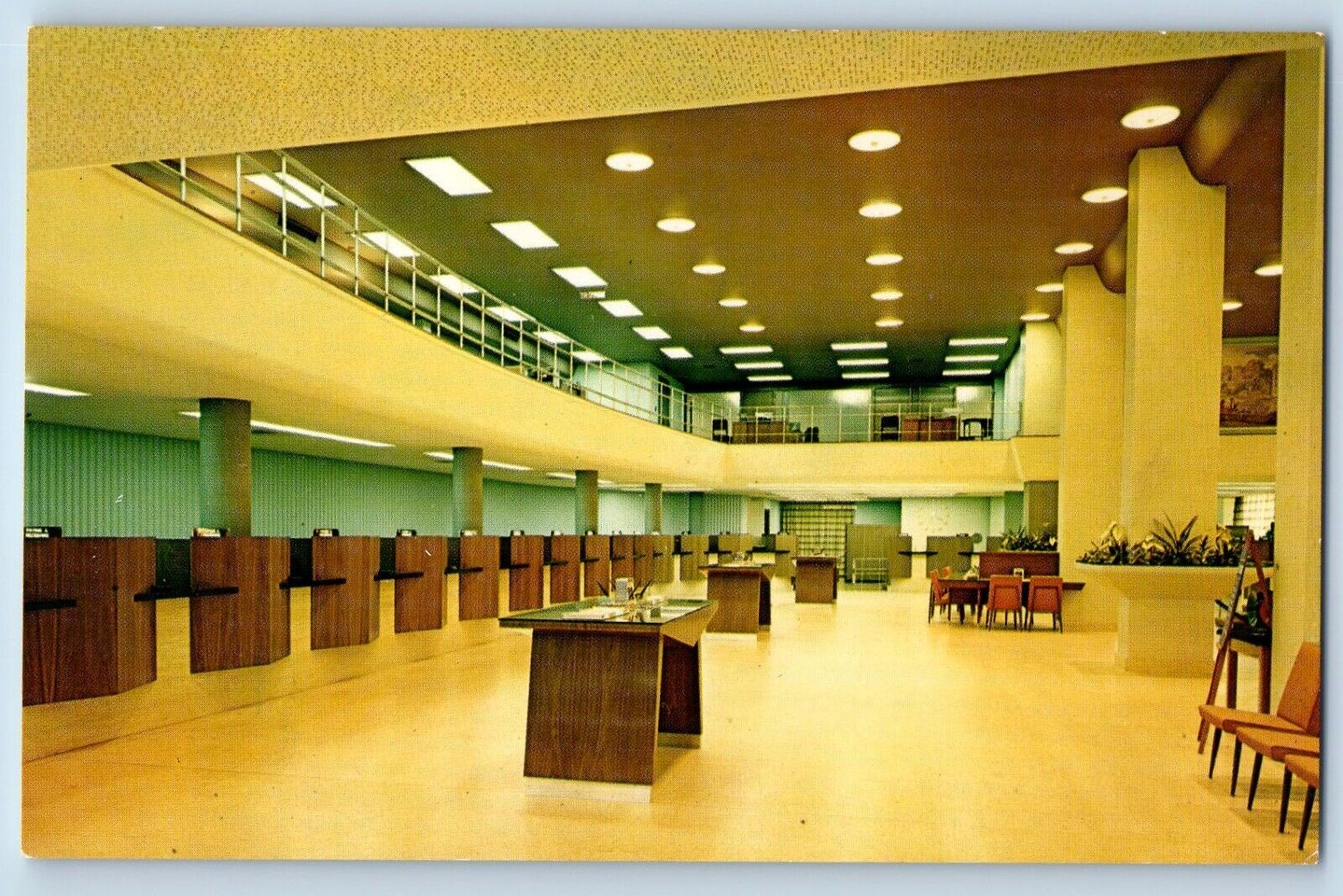 Elkhart Indiana Postcard First National Bank Lobby Interior 1960 Antique Vintage