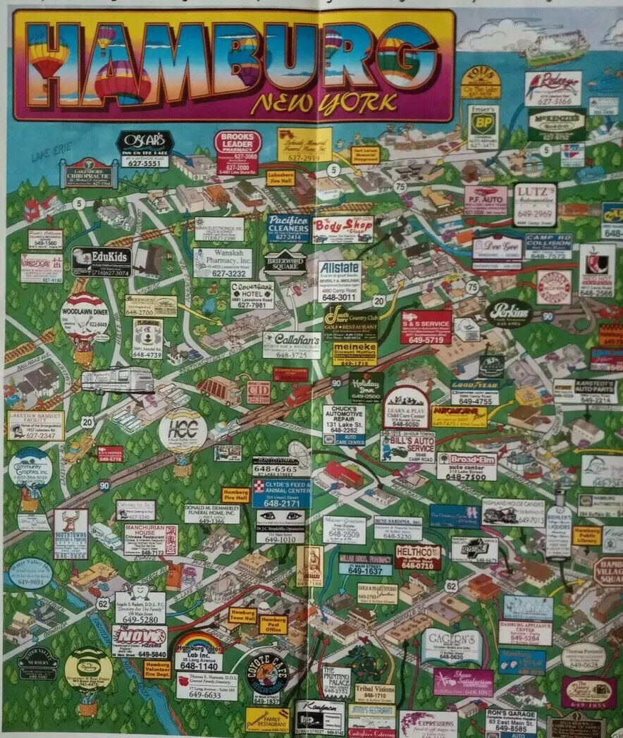 Vtg 1994 Hamburg NY Community Graphics Inc Commemorative Poster Map Advertising