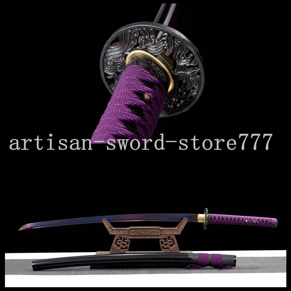 handmade Purple Folded Steel Japanese Samurai Sword katana Full Tang Sharp Blade