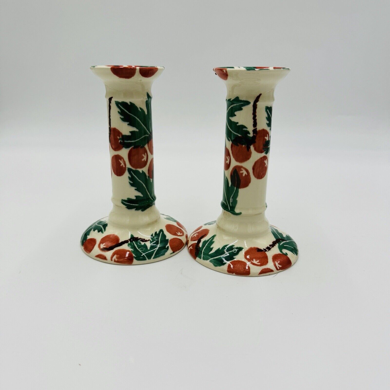 Moorland Candle Holders Staffordshire England Hand Painted Ceramic 6in Antique