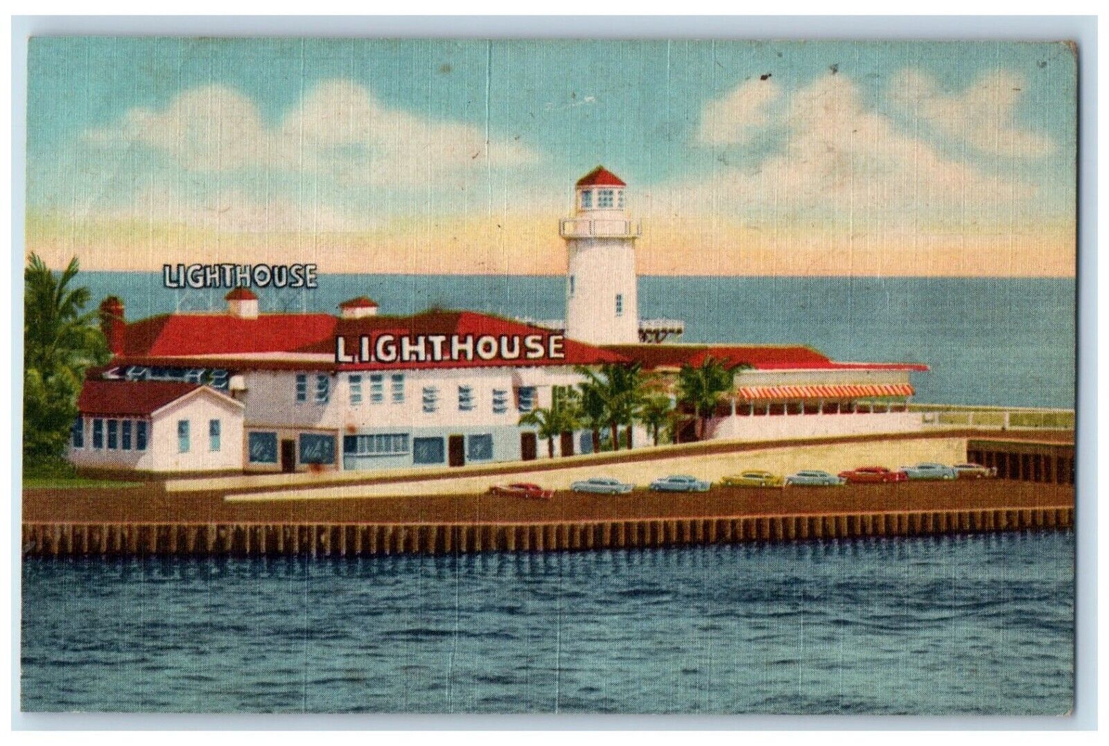 c1940 Lighthouse Bakers Haulover Restaurant Miami Beach Florida Vintage Postcard