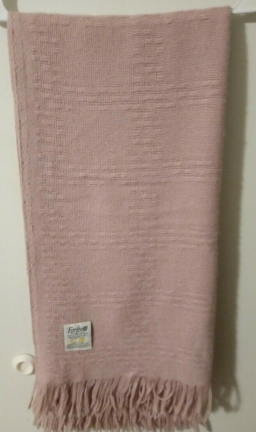Vintage Faribo 100% Wool  Throw Lap Blanket Fringed Pink Made USA 45x50”