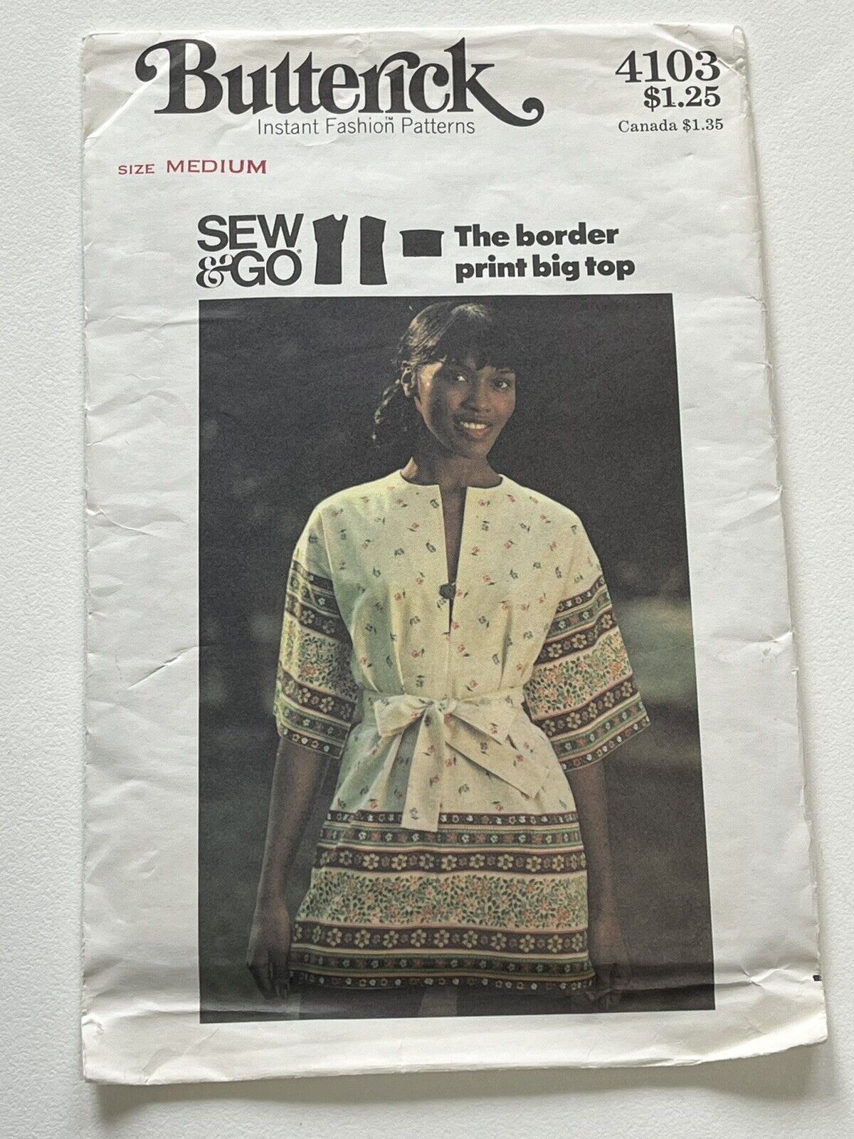 Vintage Top Size Medium Cut Pattern B4103 Boho Hippie Jewel Neck Self Tie Belt