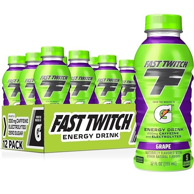 NEW Fast Twitch Grape Flavored Energy Drink by Gatorade, 12 oz. (Pack of 12)