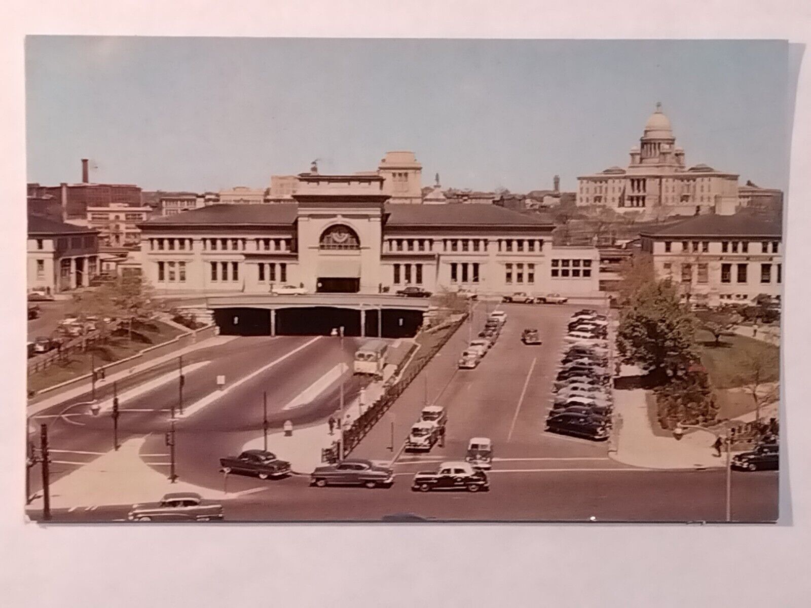 Railroad Station Providence Rhode Island Old Cars Aerial View Postcard 