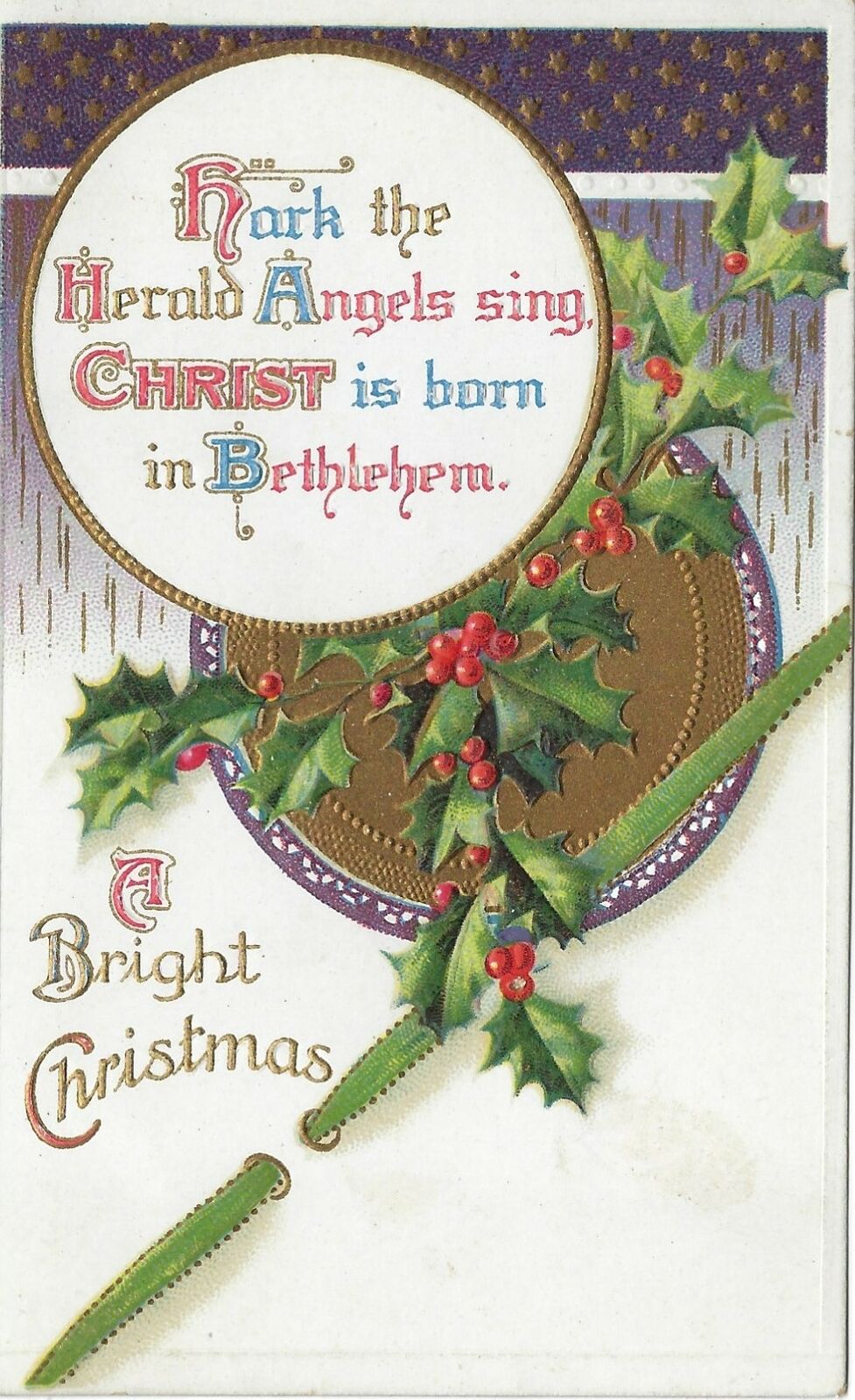 1900s Postcard A Bright Christmas Hark the Herald Angels Sing  Embossed Ivy