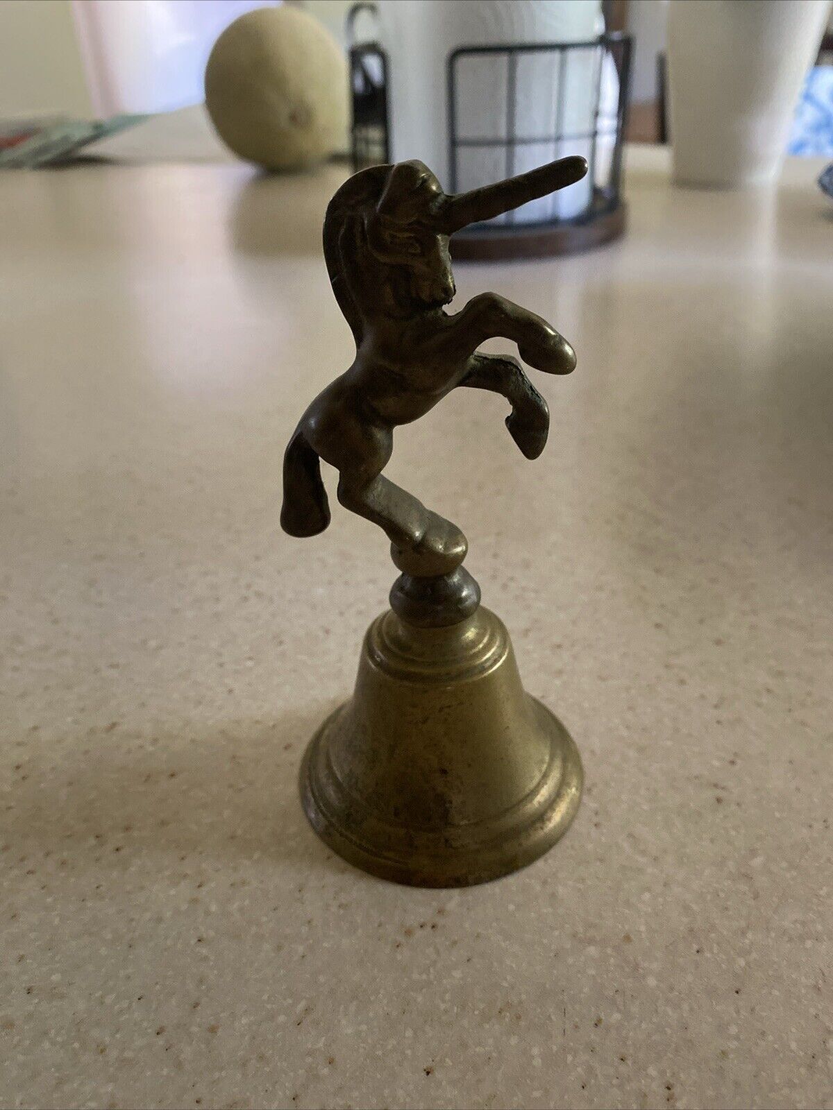 Vintage Solid Brass Unicorn Hand Held Bell-Missing Ringer