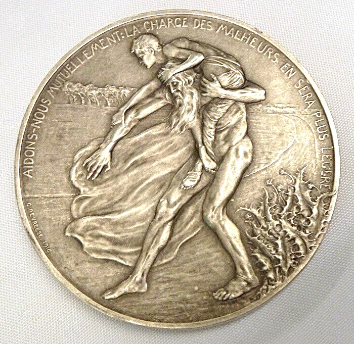 King Albert and Queen Elisabeth of Belgium 1916 Silver Medal 90.4mm G. Devreese
