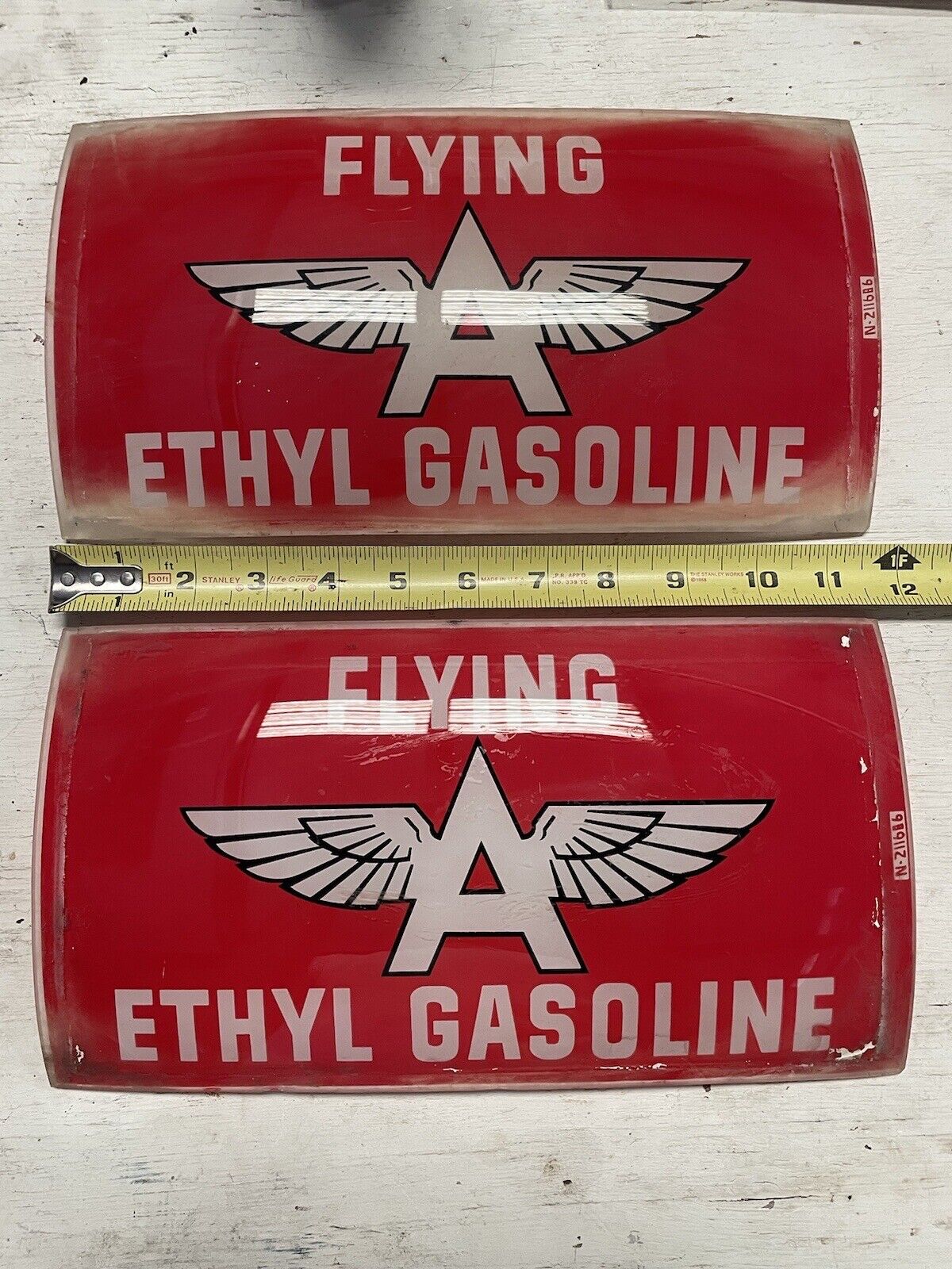 Flying A Gas Station Pump Glass Lens NICE Pair Original Vintage Signs Veedol