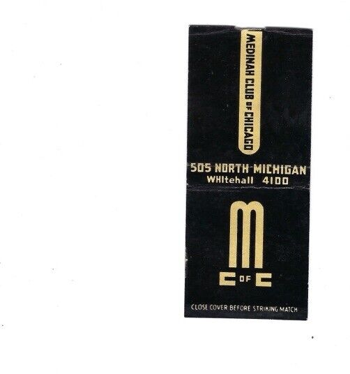 c1940s Medinah Club Of Chicago Illinois IL Matchbook Cover