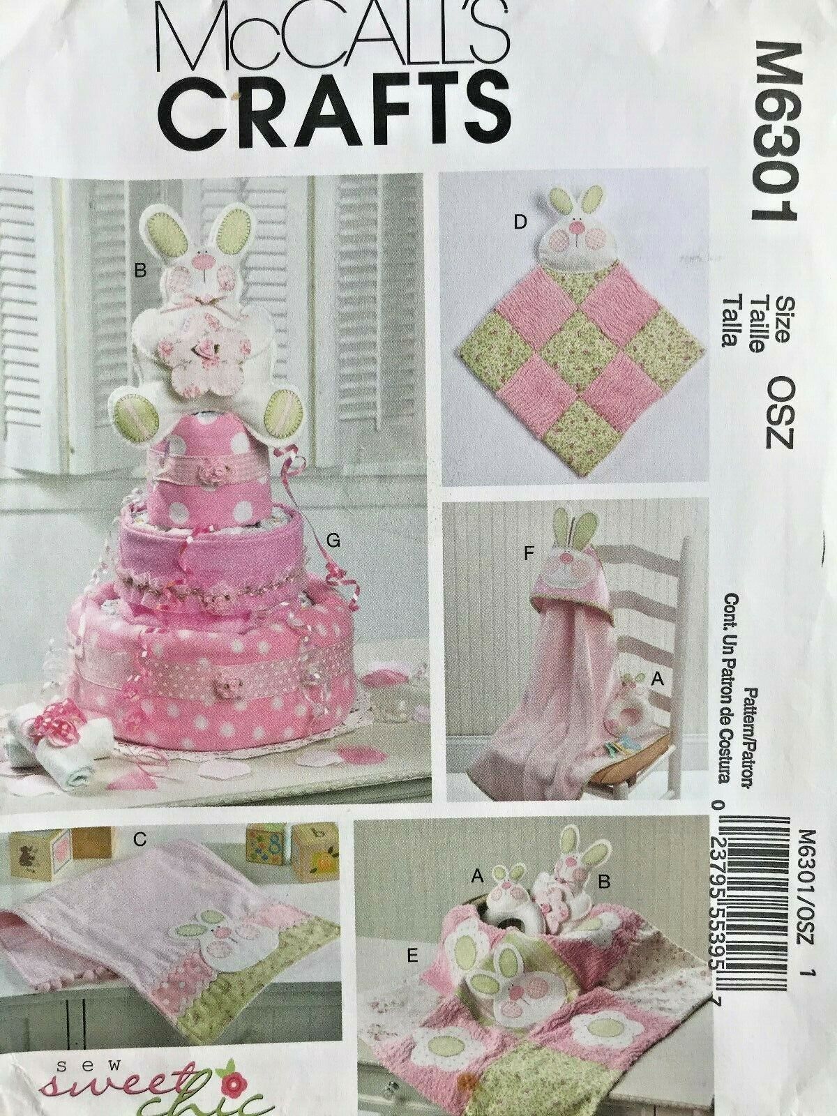McCall\'s Bunny Toy,Decoration,Blanket,Towel,Diaper Cake Pattern M6301 UNCUT
