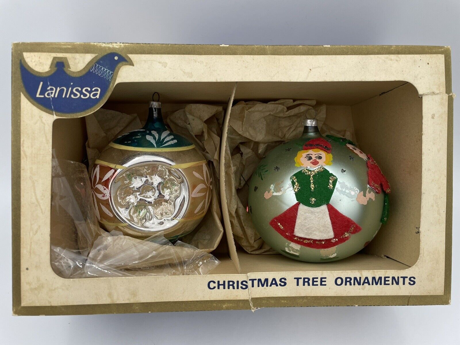 2 Rare Vintage Blown Glass Jumbo Christmas Ornaments West Germany