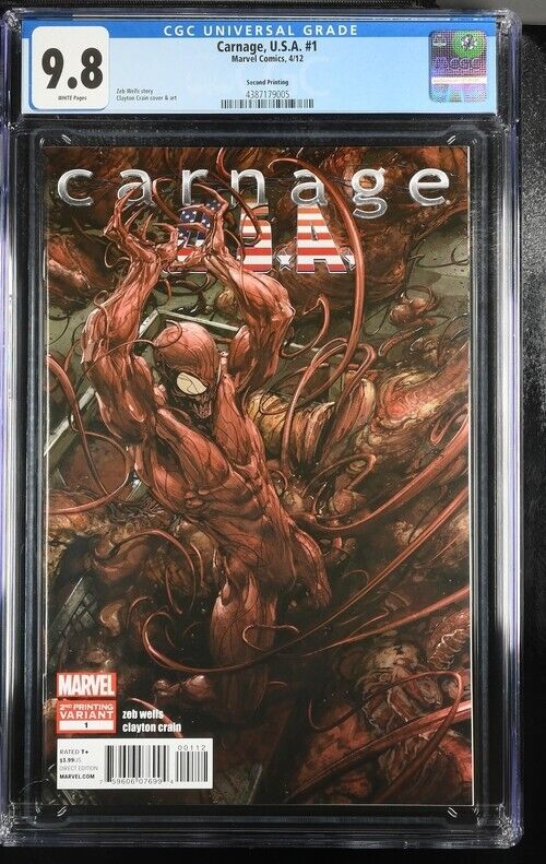 Carnage U.S.A. #1 (2nd Print) CGC 9.8 NM/M Extremely Rare Clayton Crain WP 2012