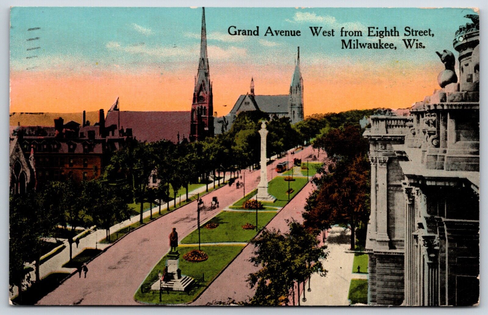 Postcard Grand Avenue West From Eight St. Milwaukee, Wisconsin Posted 1914