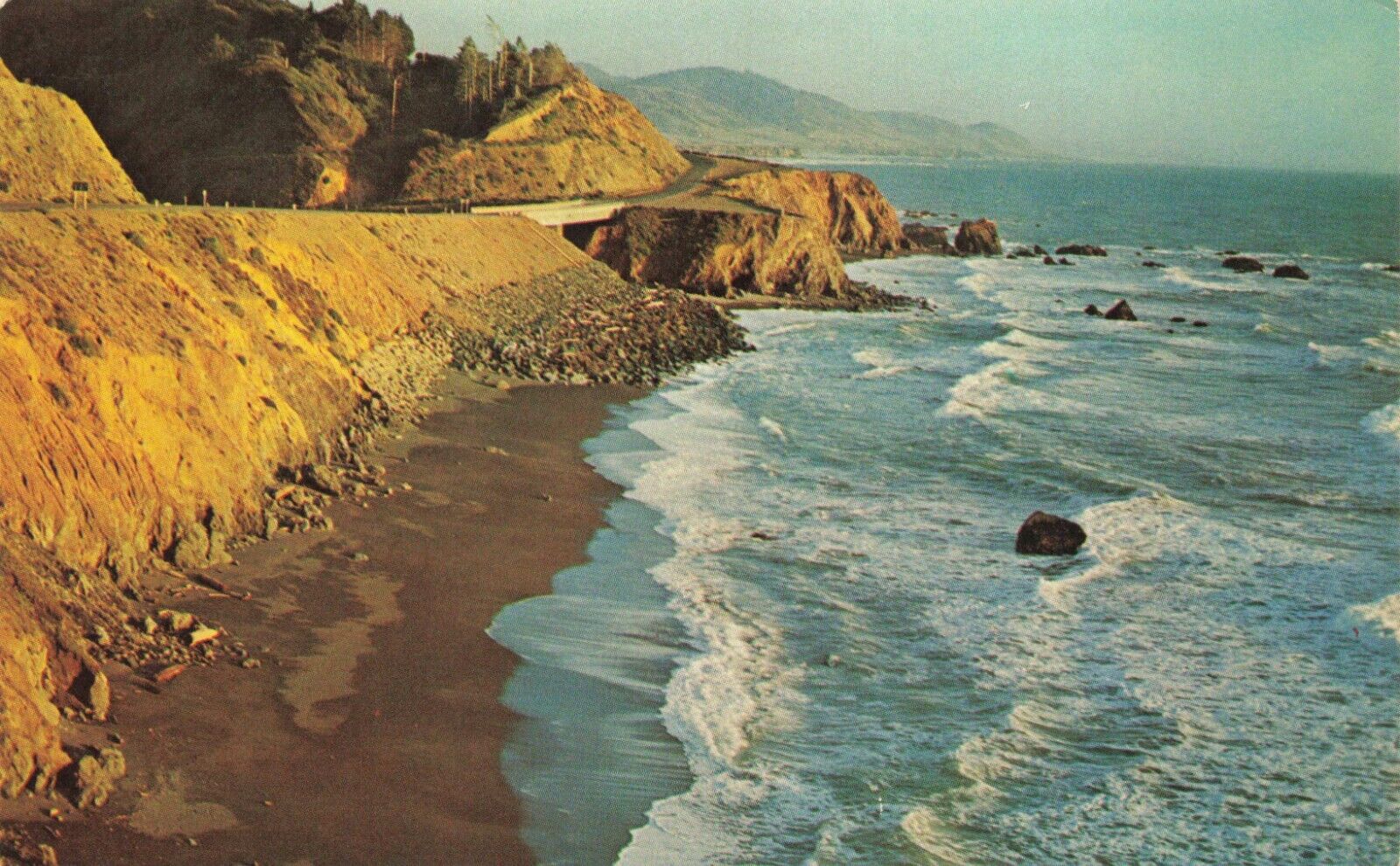 Postcard CA Coast Pacific Ocean Beach Sand Shoreline Surf Crashing Waves