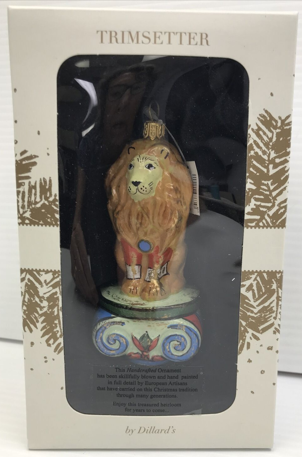 Trimsetter Ornament Dillard’s Glass Circus Lion on Colorful Platform 5.25”