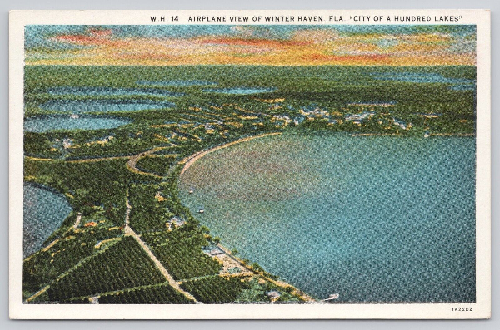 Aerial Airplane View of Winter Haven Florida Vintage 1931 Postcard