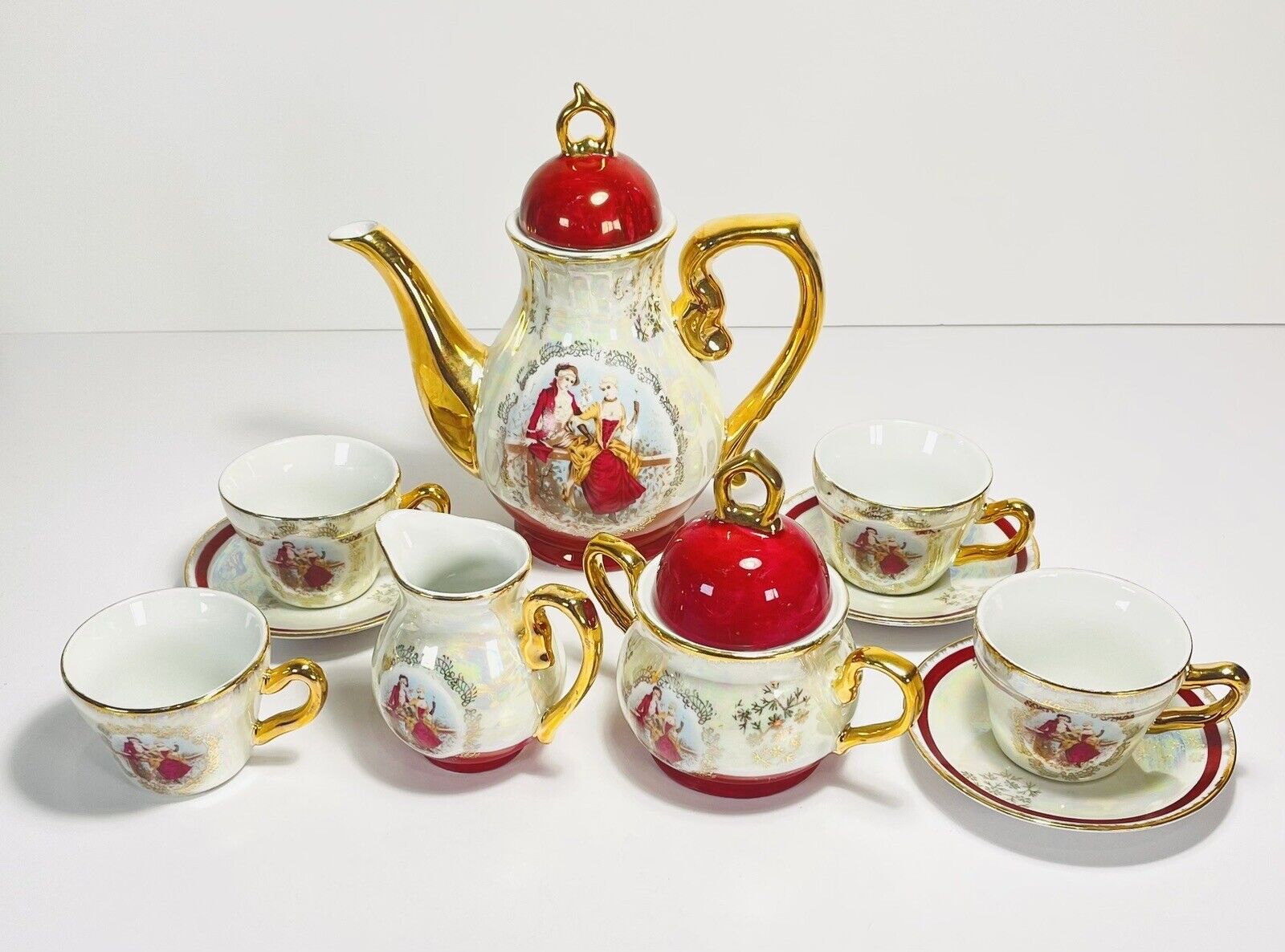 Vintage Victorian Style Porcelain Teapot Set Teapot Sugar Bowl Creamer Teacups