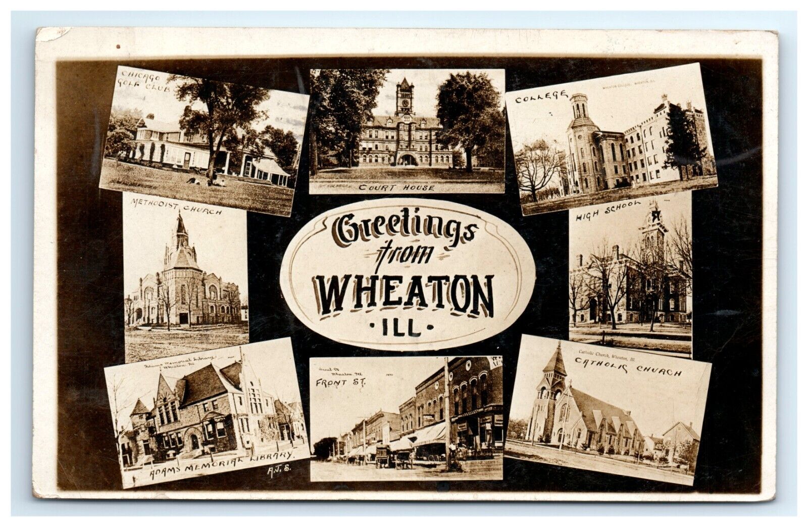 Postcard RPPC Multiview Greetings Wheaton Illinois c1911 College High School