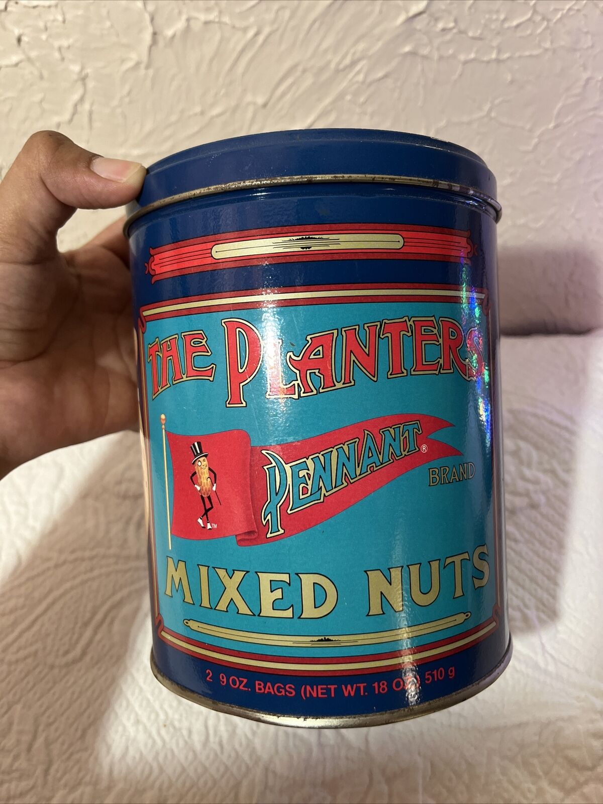 Vintage 1989 Large Planters Peanuts Limited Edition Mixed Nuts Tin Can 18 oz