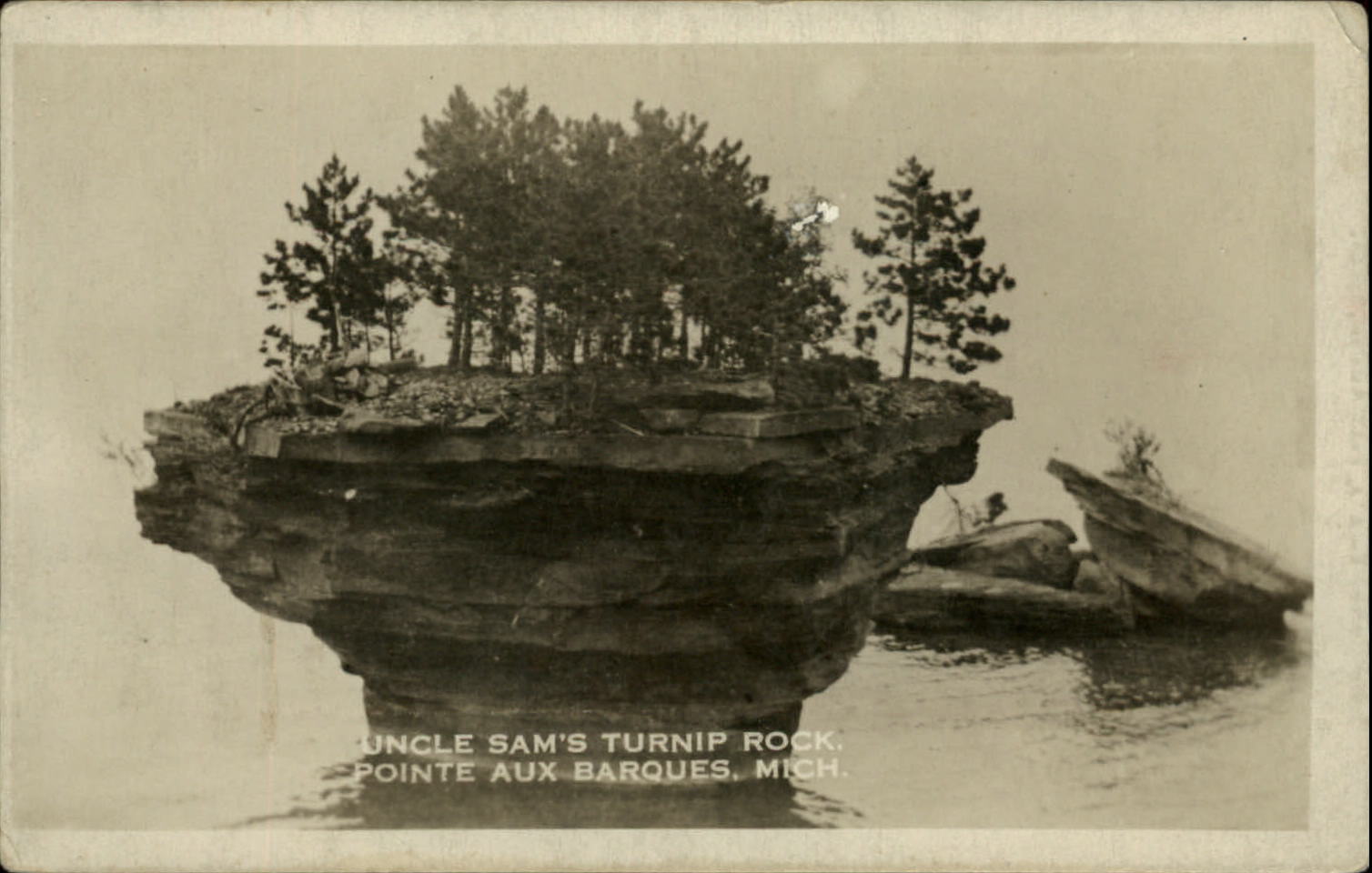 RPPC Uncle Sam\'s Turnip Rock Pointe Aux Barques Michigan ~ real photo postcard