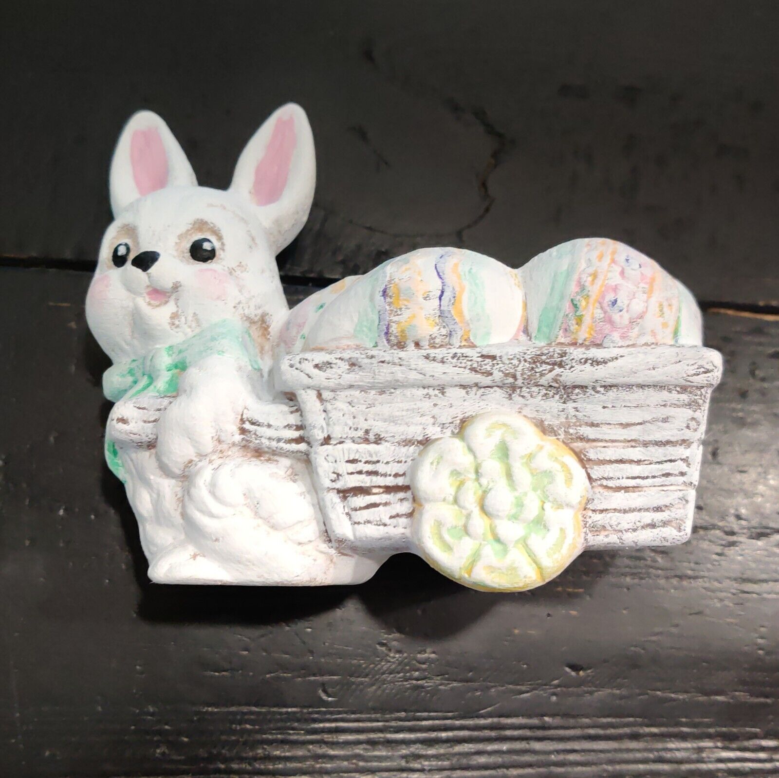 Vintage Easter Bunny Pulling Cart With Eggs Planter Repainted 