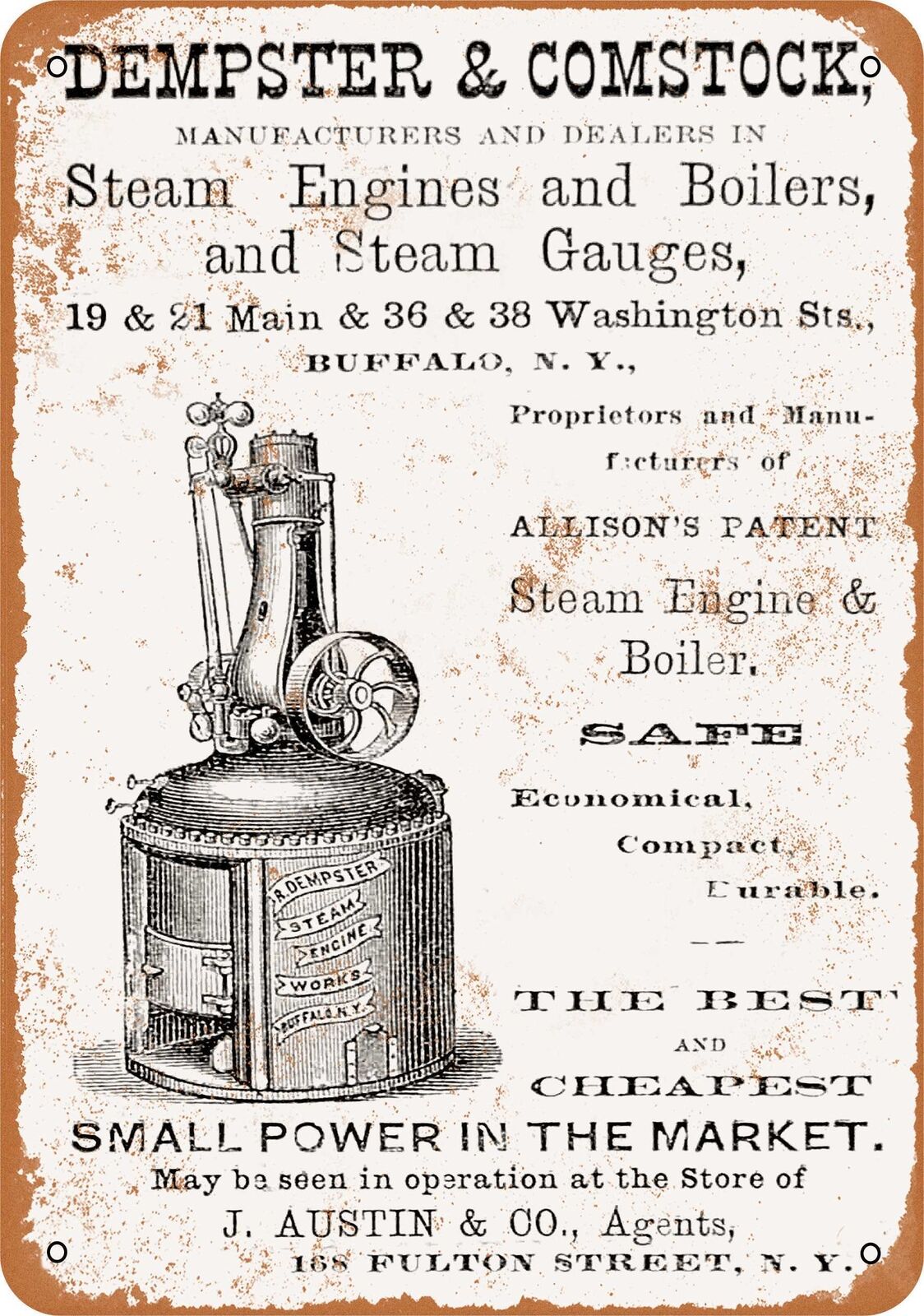 Metal Sign - 1875 Dempster & Comstock Steam Engines -- Vintage Look