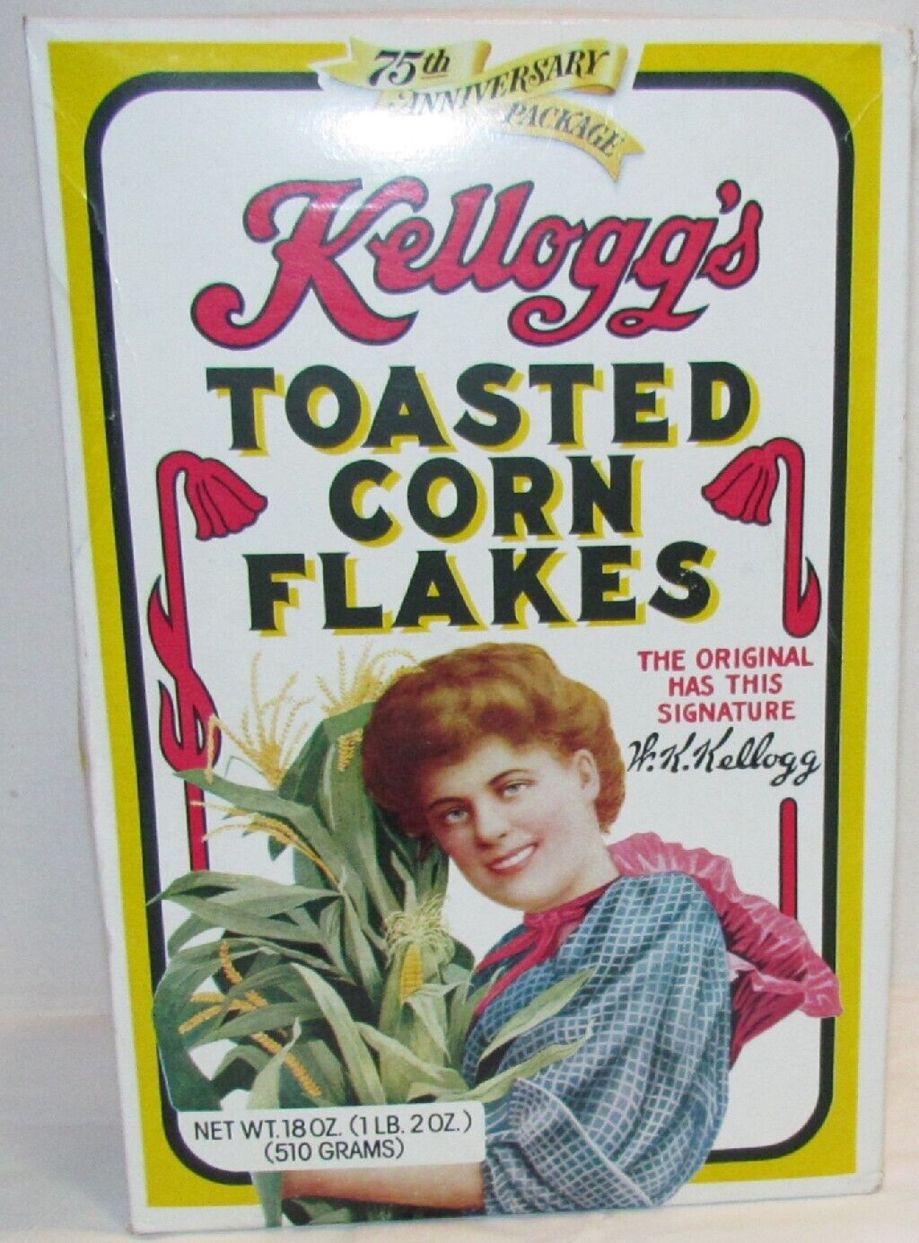 1981 Kellogg\'s Corn Flakes Cereal Box , FULL BOX, 75th Anniversary