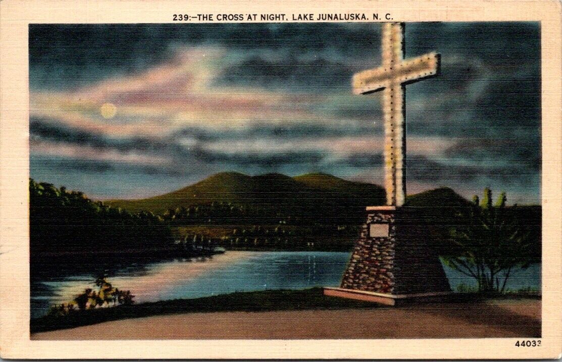 Lake Junaluska NC North Carolina The Cross At Night Vintage Postcard PM 1942