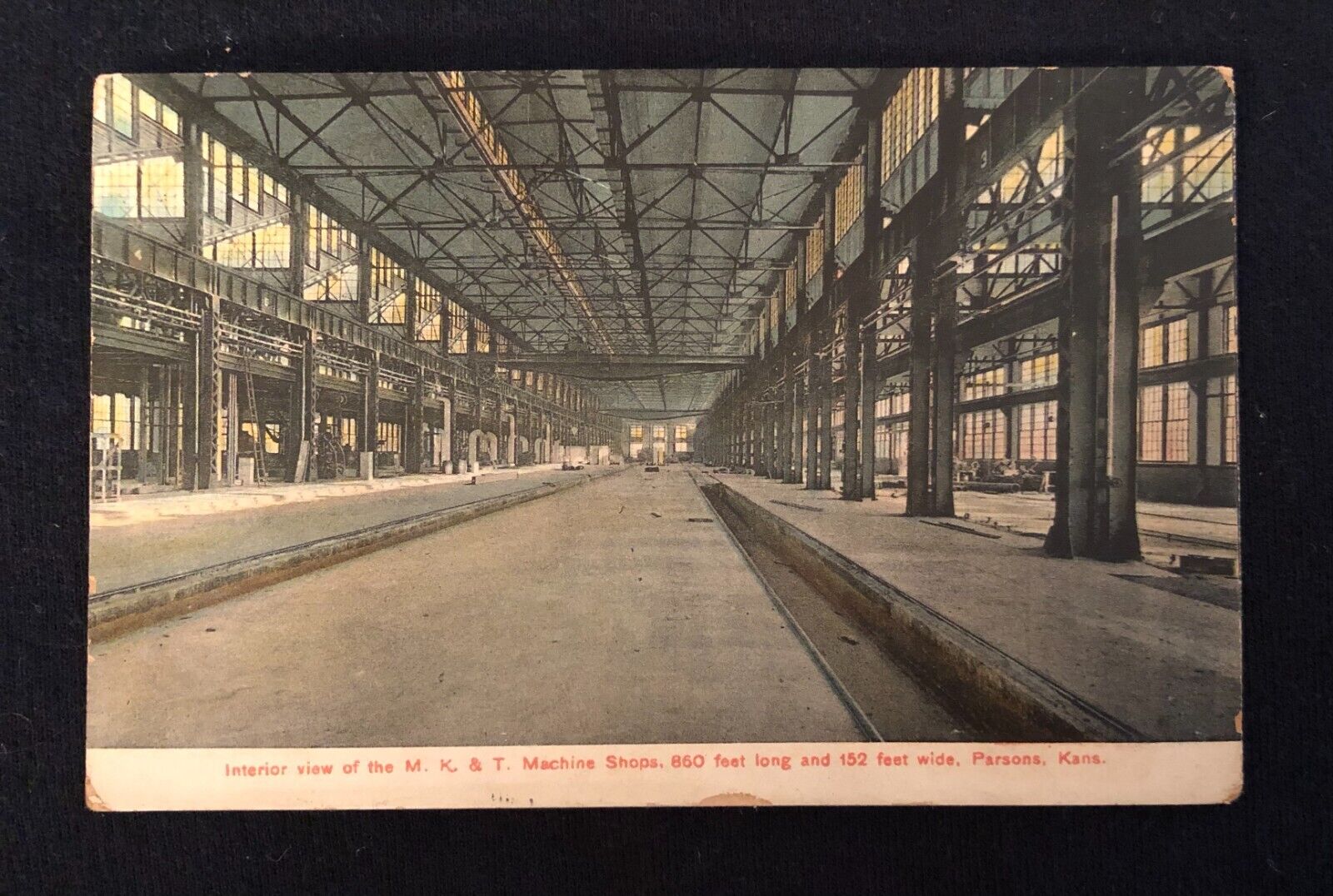 1909 M K T Machine Shop Interior Parsons KS Litho Chrome Post Card 1 Cent 
