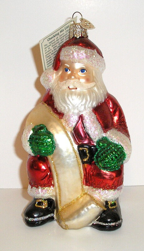 OLD WORLD CHRISTMAS - SANTA CHECKING HIS LIST - BLOWN GLASS CAT ORNAMENT - NEW