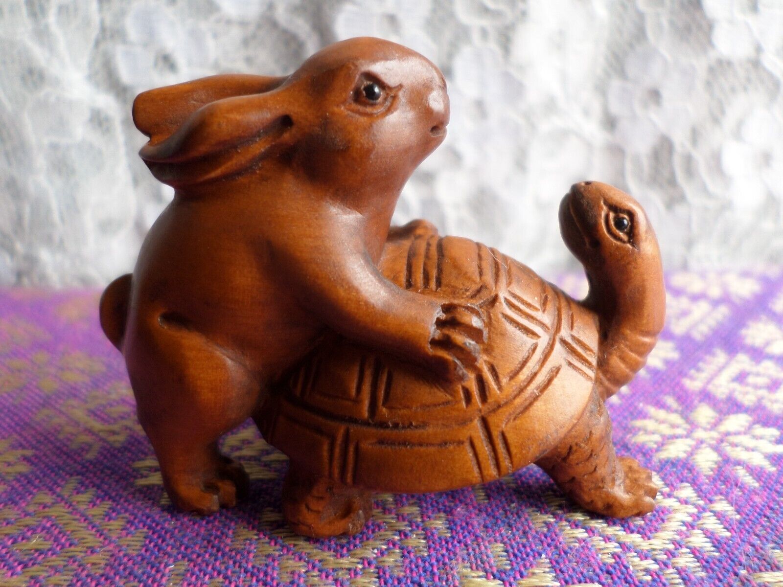 unique rare small boxwood carved turtle tortoise hare rabbit figurine 2\