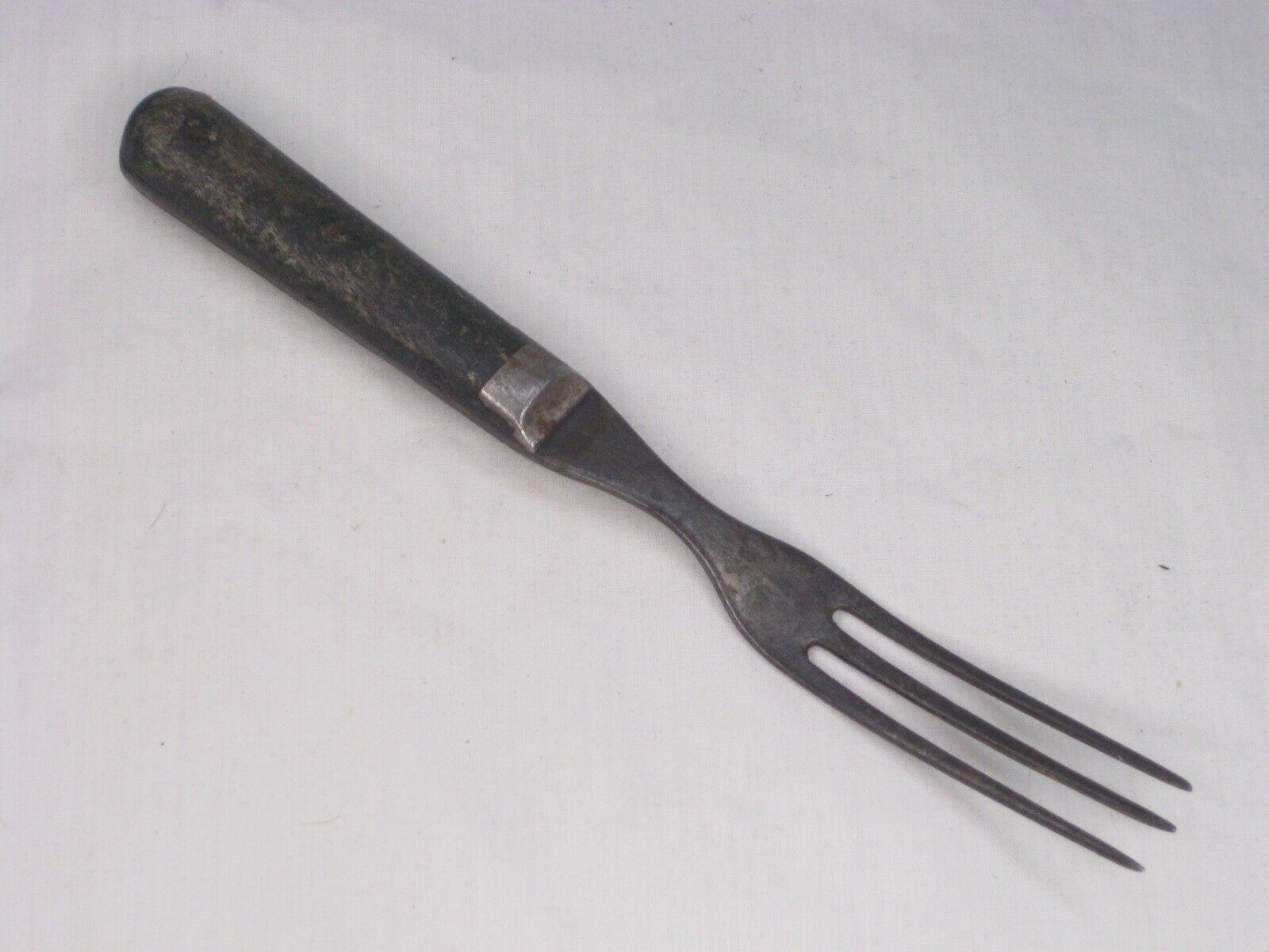 antique 3 prong fork old wood serving utensil full tang wooden handle