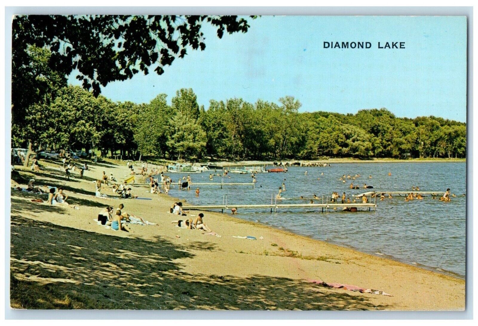 c1960 Diamond Lake Camp Site Beach Picnic Kandiyohi County Minnesota MN Postcard