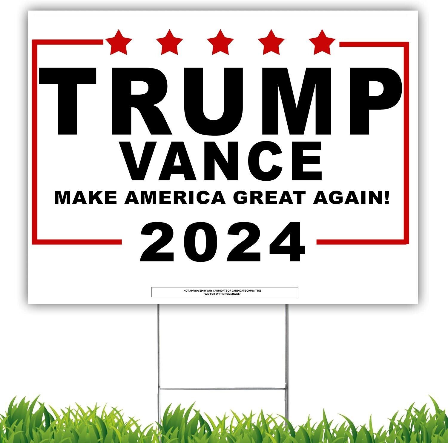 Trump Vance 2024 Campaign Yard Sign – Double Sided w/ Stake Full Size 24\