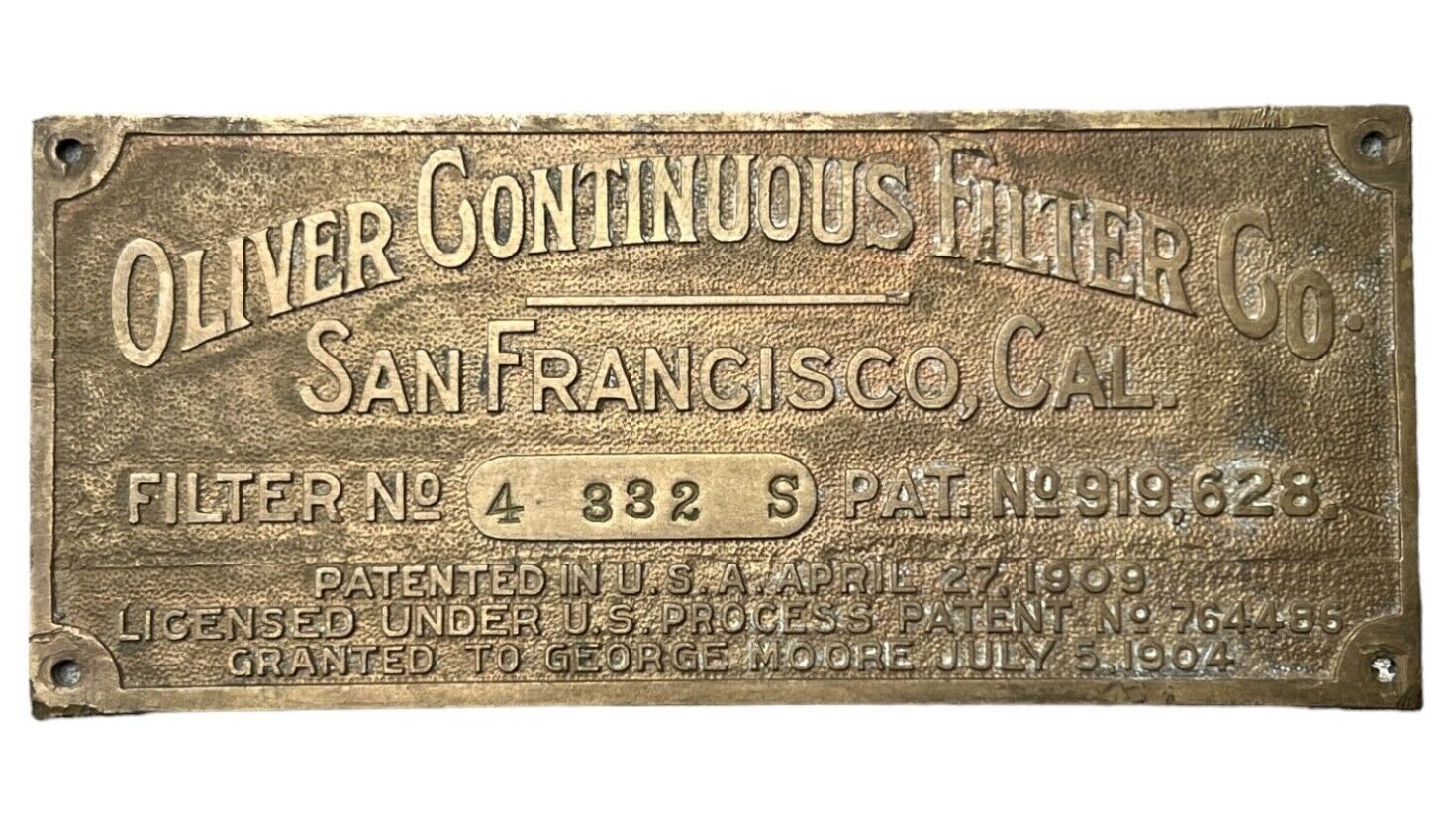VINTAGE PLAQUE SIGN OLIVER CONTINUOUS FILTER Co. SAN FRANCISCO, CAL USA GHOST TO