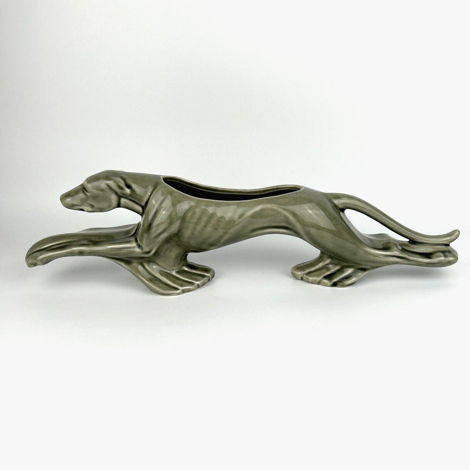 MCM Dog 50s-60s Gray Greyhound Pottery Planter 16\