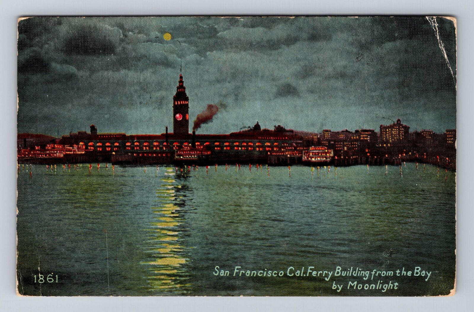 San Francisco CA-California, Ferry Building, Bay, Vintage c1914 Postcard