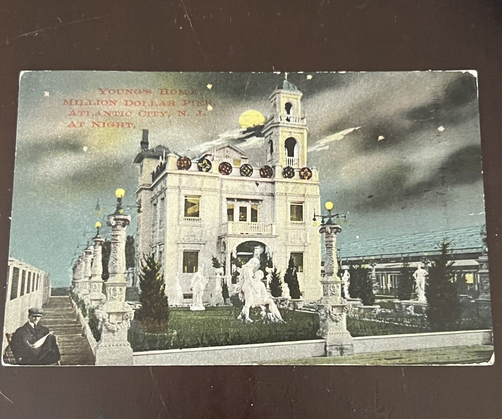ATQ 1911 Postcard Young’s Home Night View Million Dollar Pier Atlantic City NJ