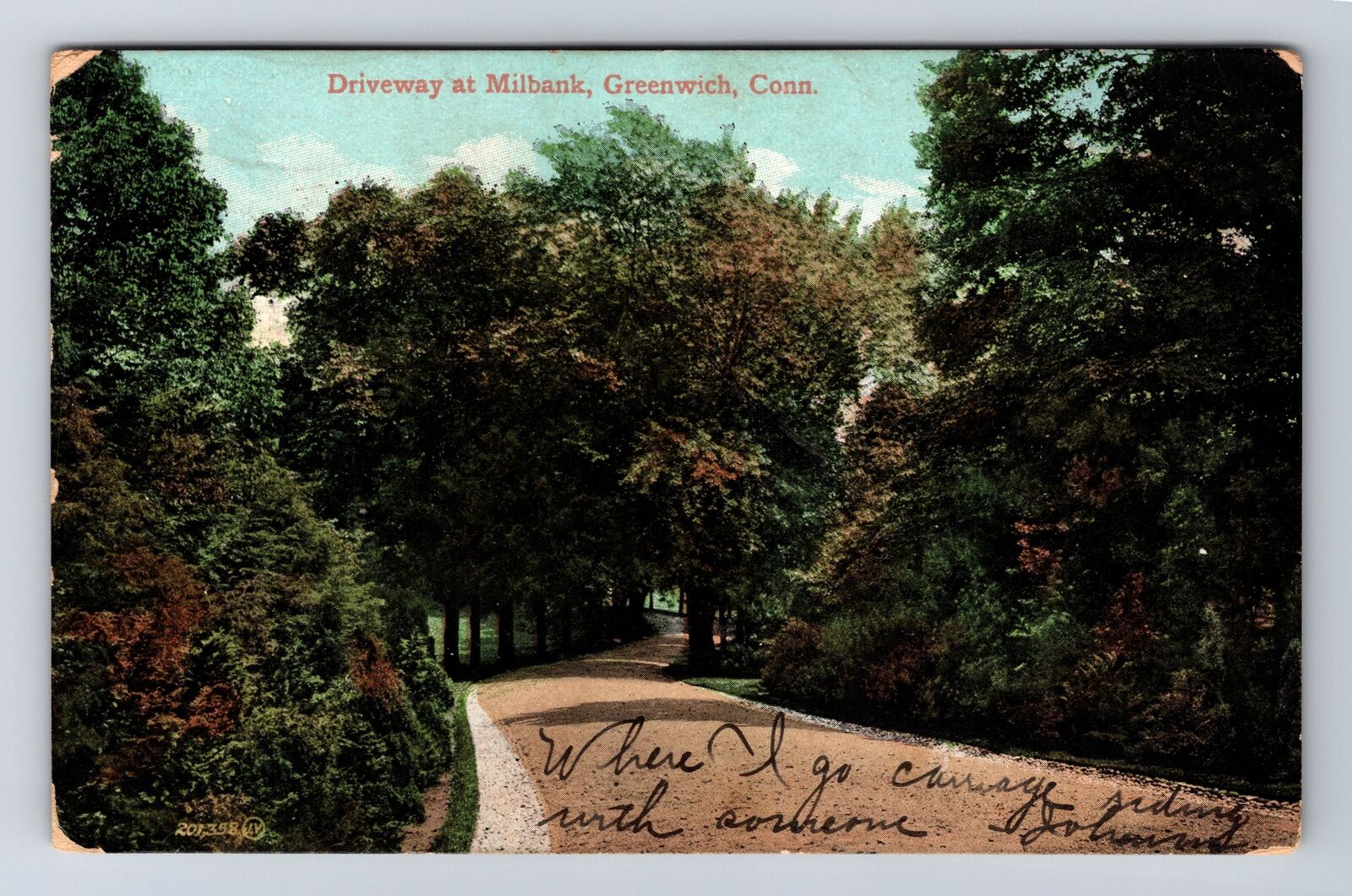 Greenwich CT-Connecticut, Driveway at Milbank, Antique Vintage c1907 Postcard