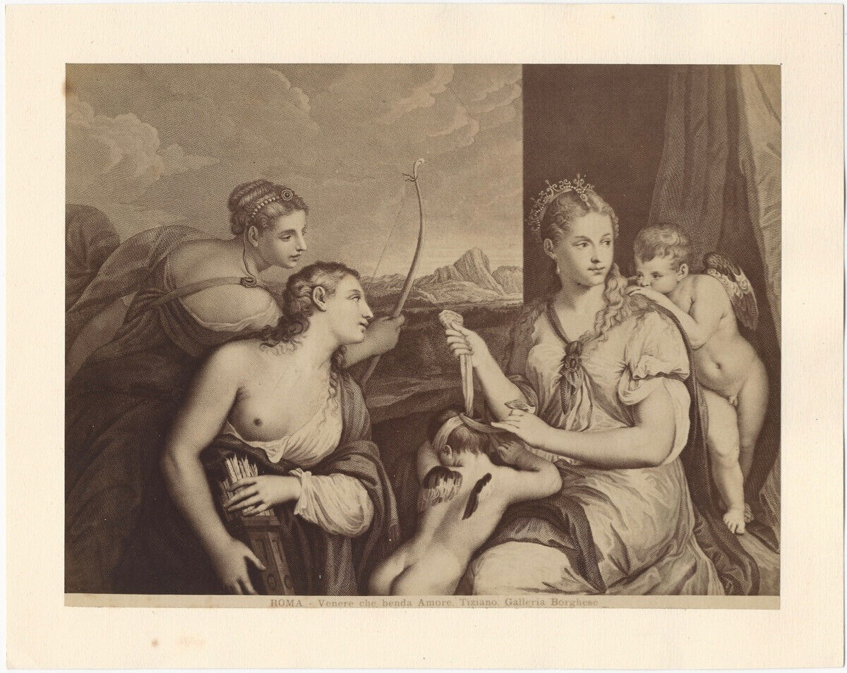 Venus Blindfolding Cupid by Titian Victorian Albumen Fine Art Painting Photo
